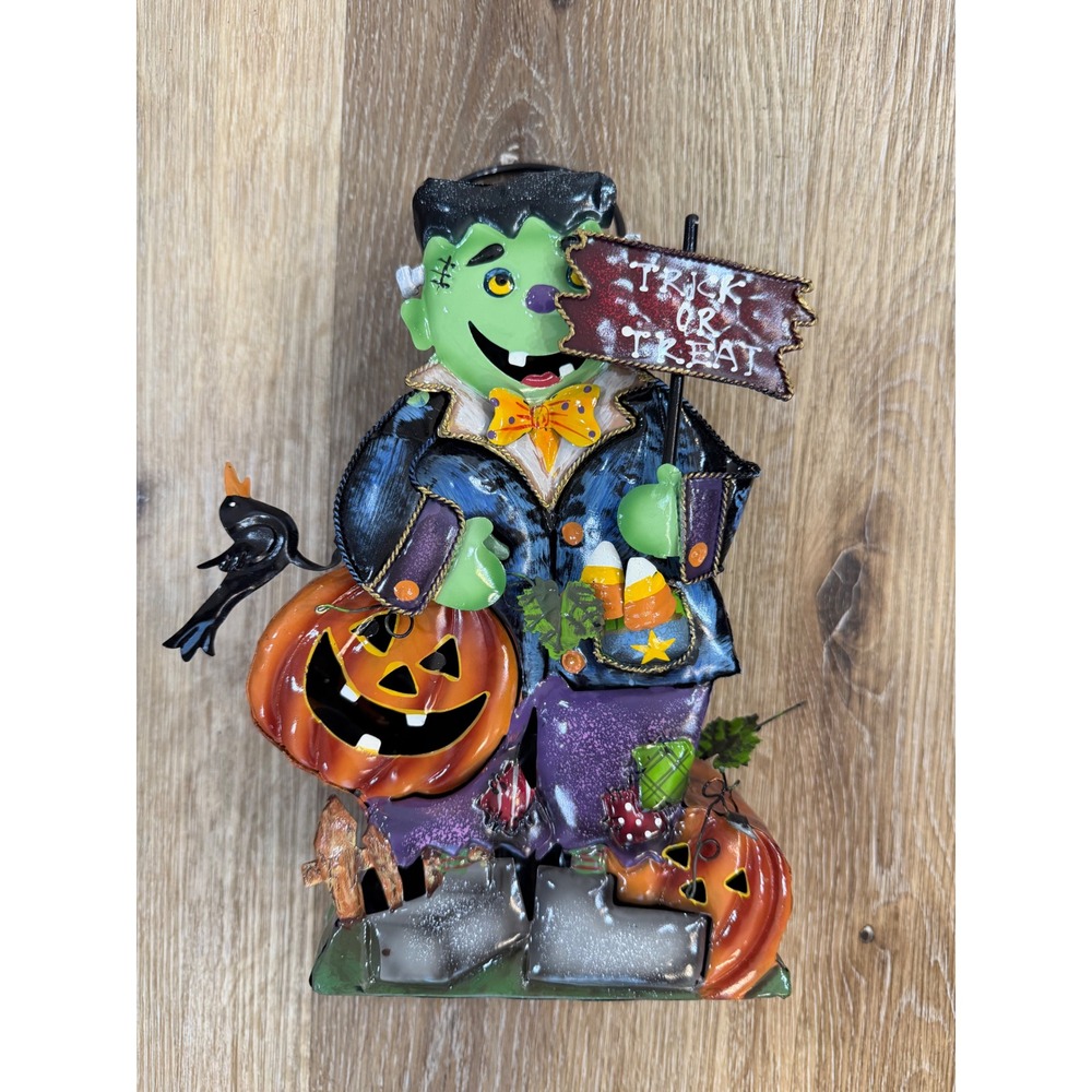 Frankenstein Halloween Metal Votive Candle Holder Lantern Trick or Treat Decor